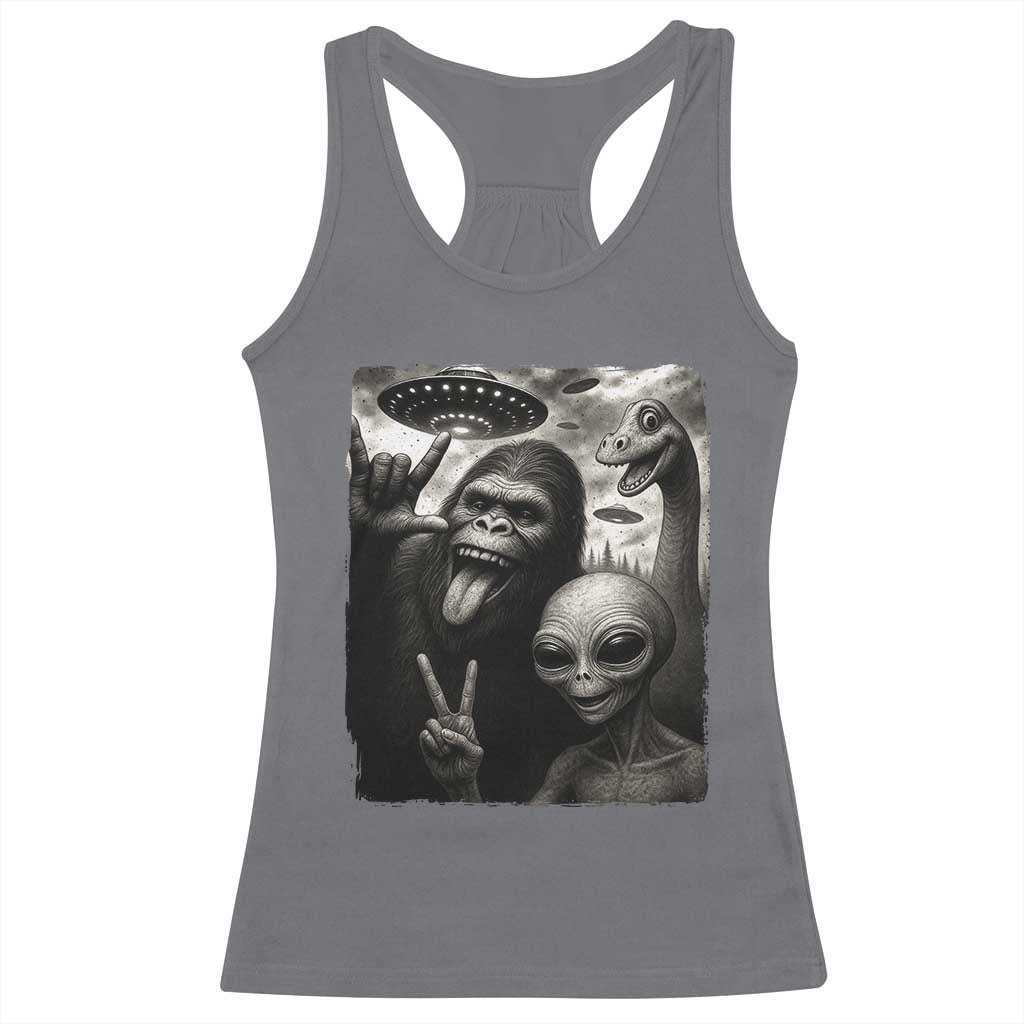 Bigfoot Alien Loch Ness Monster Racerback Tank Top Funny Cryptid UFO Selfie Sasquatch Rock On - Wonder Print Shop