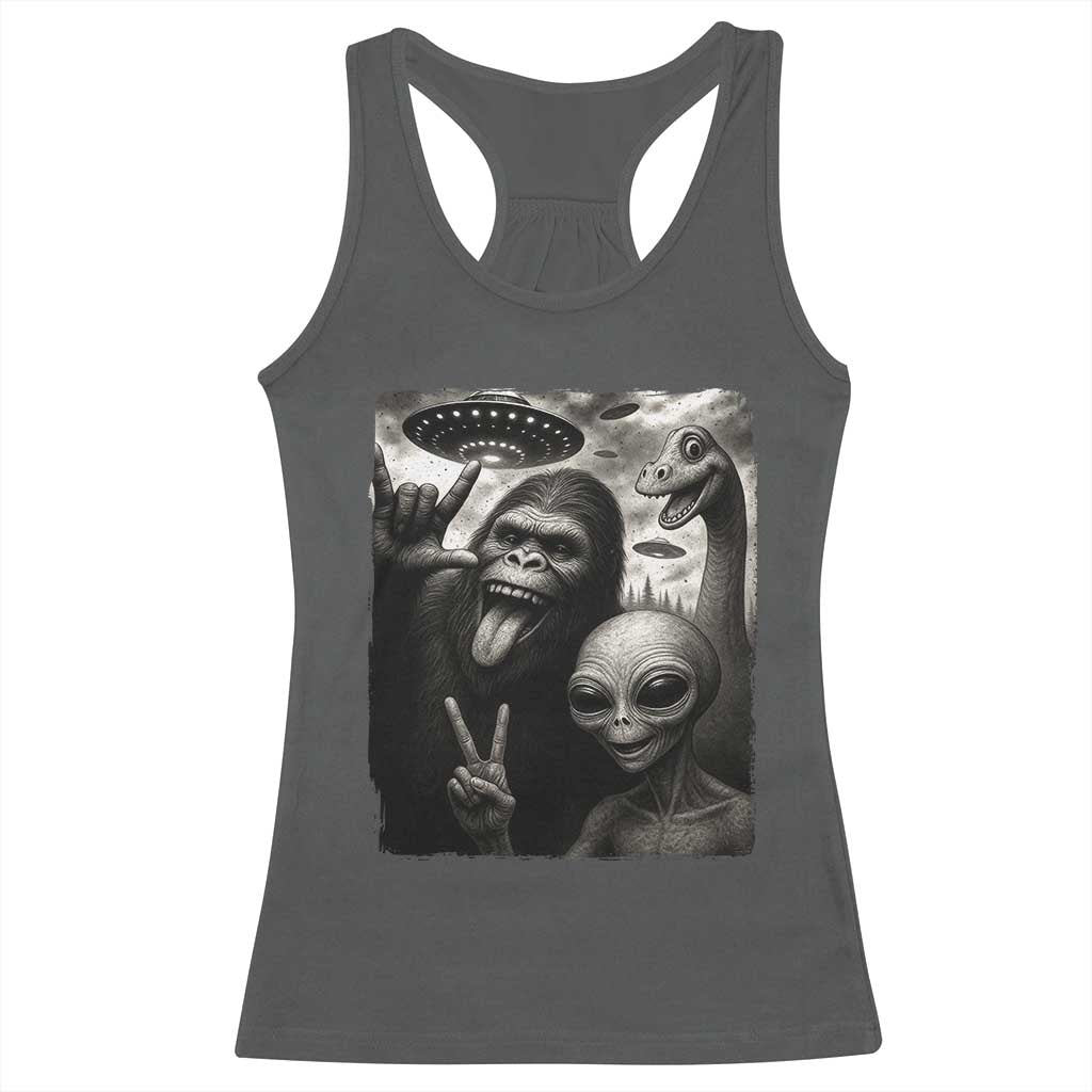 Bigfoot Alien Loch Ness Monster Racerback Tank Top Funny Cryptid UFO Selfie Sasquatch Rock On - Wonder Print Shop