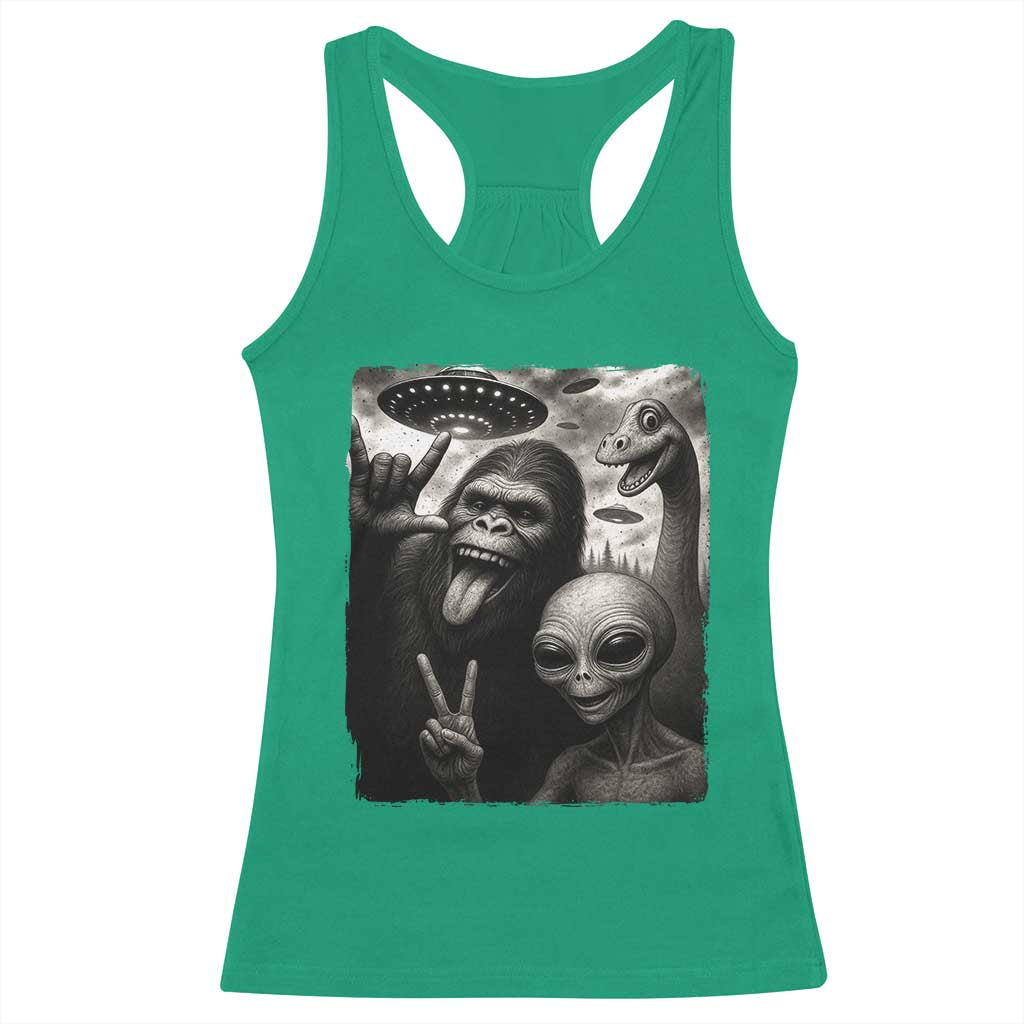 Bigfoot Alien Loch Ness Monster Racerback Tank Top Funny Cryptid UFO Selfie Sasquatch Rock On - Wonder Print Shop