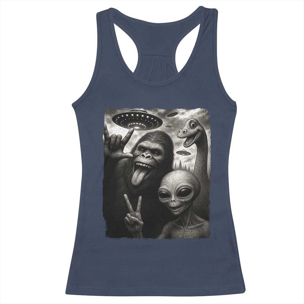 Bigfoot Alien Loch Ness Monster Racerback Tank Top Funny Cryptid UFO Selfie Sasquatch Rock On - Wonder Print Shop