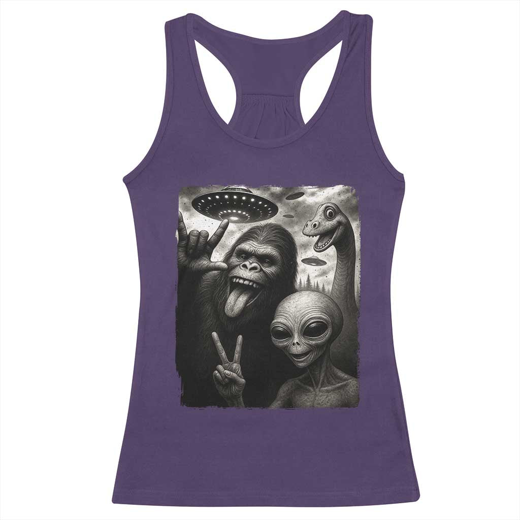 Bigfoot Alien Loch Ness Monster Racerback Tank Top Funny Cryptid UFO Selfie Sasquatch Rock On - Wonder Print Shop