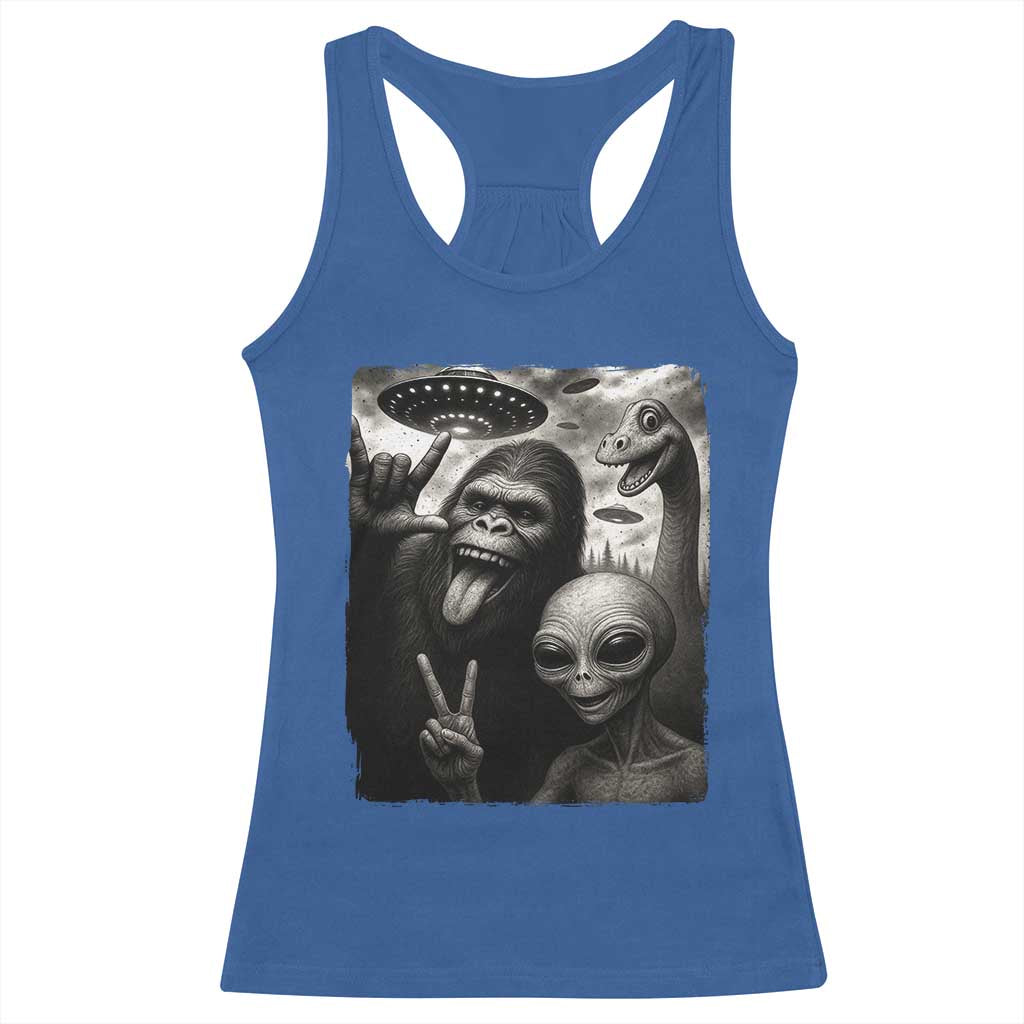 Bigfoot Alien Loch Ness Monster Racerback Tank Top Funny Cryptid UFO Selfie Sasquatch Rock On - Wonder Print Shop