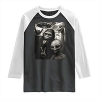 Bigfoot Alien Loch Ness Monster Raglan Shirt Funny Cryptid UFO Selfie Sasquatch Rock On - Wonder Print Shop