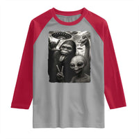 Bigfoot Alien Loch Ness Monster Raglan Shirt Funny Cryptid UFO Selfie Sasquatch Rock On - Wonder Print Shop