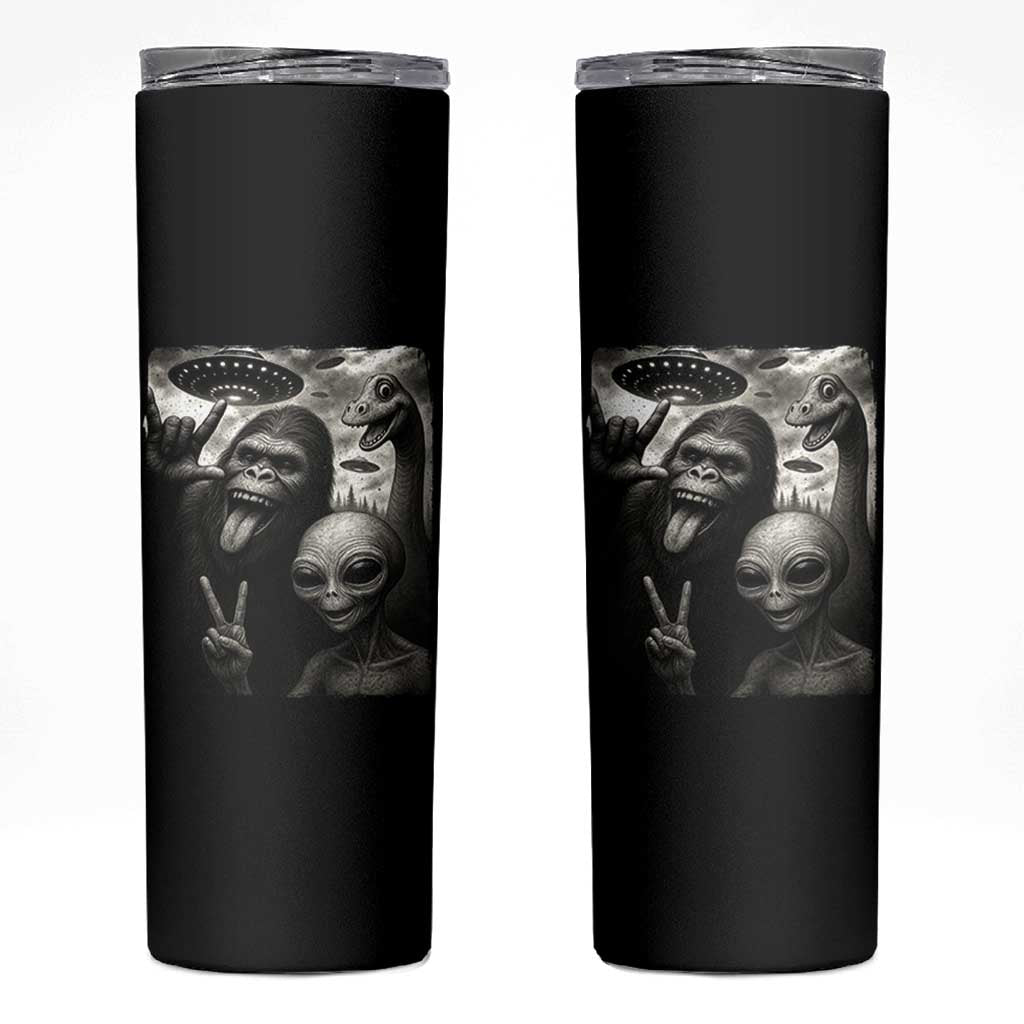 Bigfoot Alien Loch Ness Monster Skinny Tumbler Funny Cryptid UFO Selfie Sasquatch Rock On - Wonder Print Shop
