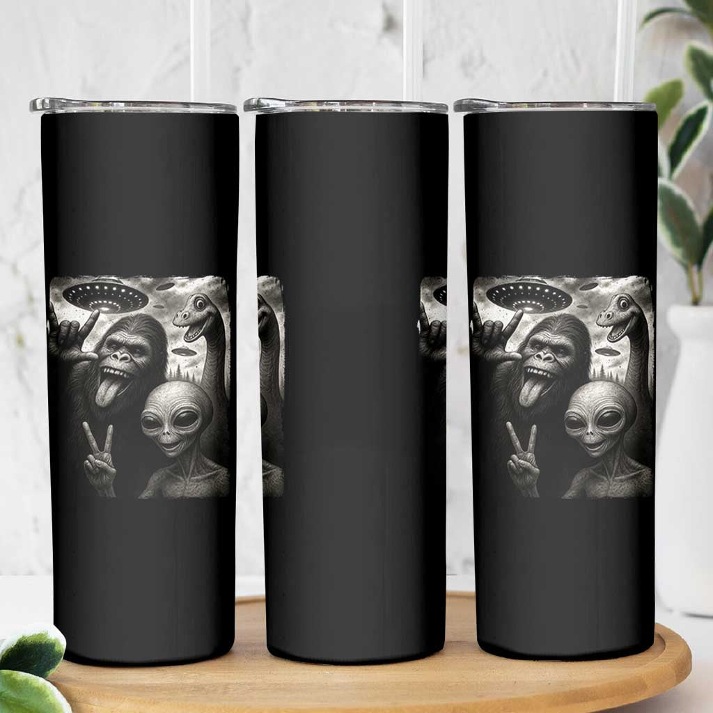 Bigfoot Alien Loch Ness Monster Skinny Tumbler Funny Cryptid UFO Selfie Sasquatch Rock On - Wonder Print Shop