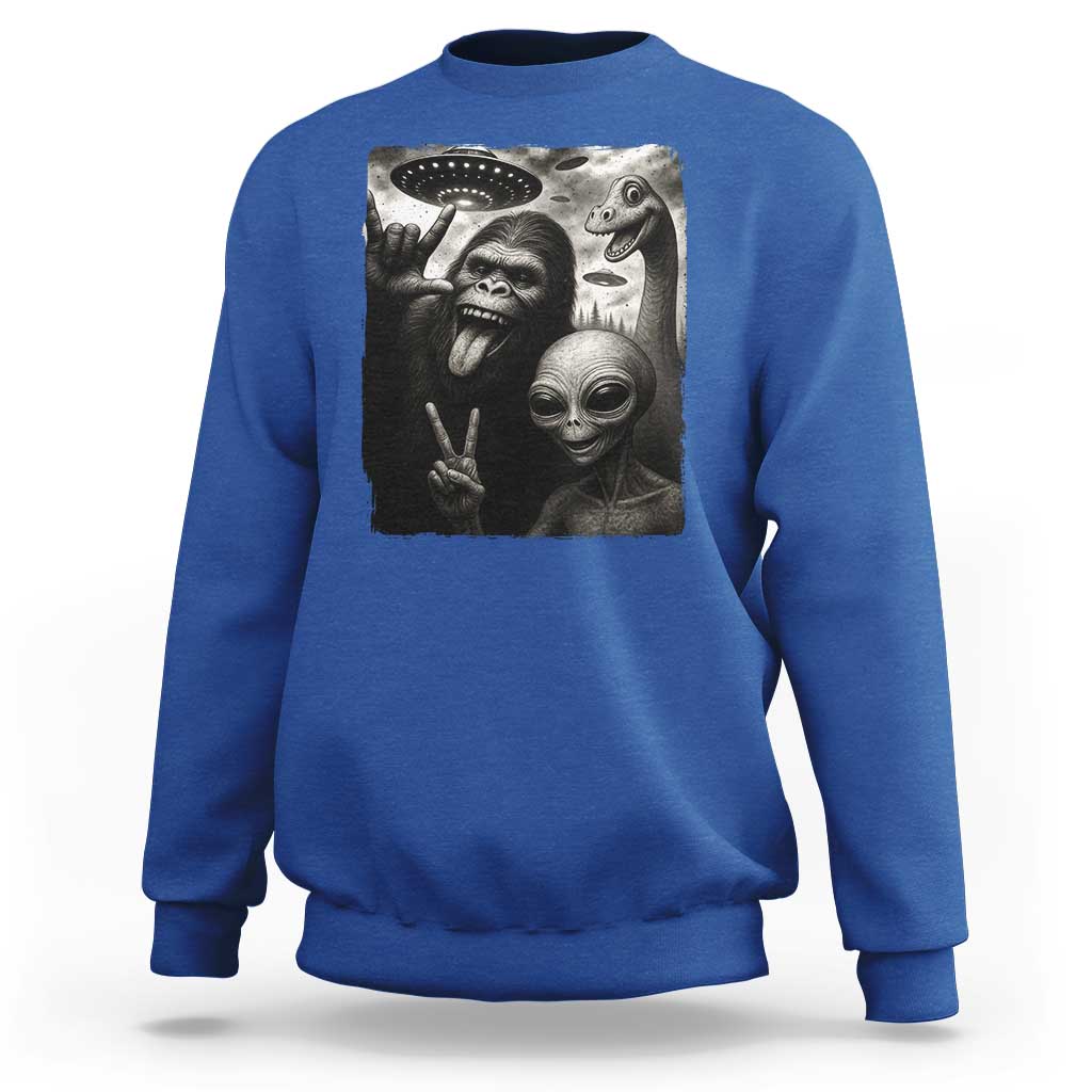 Bigfoot Alien Loch Ness Monster Sweatshirt Funny Cryptid UFO Selfie Sasquatch Rock On - Wonder Print Shop