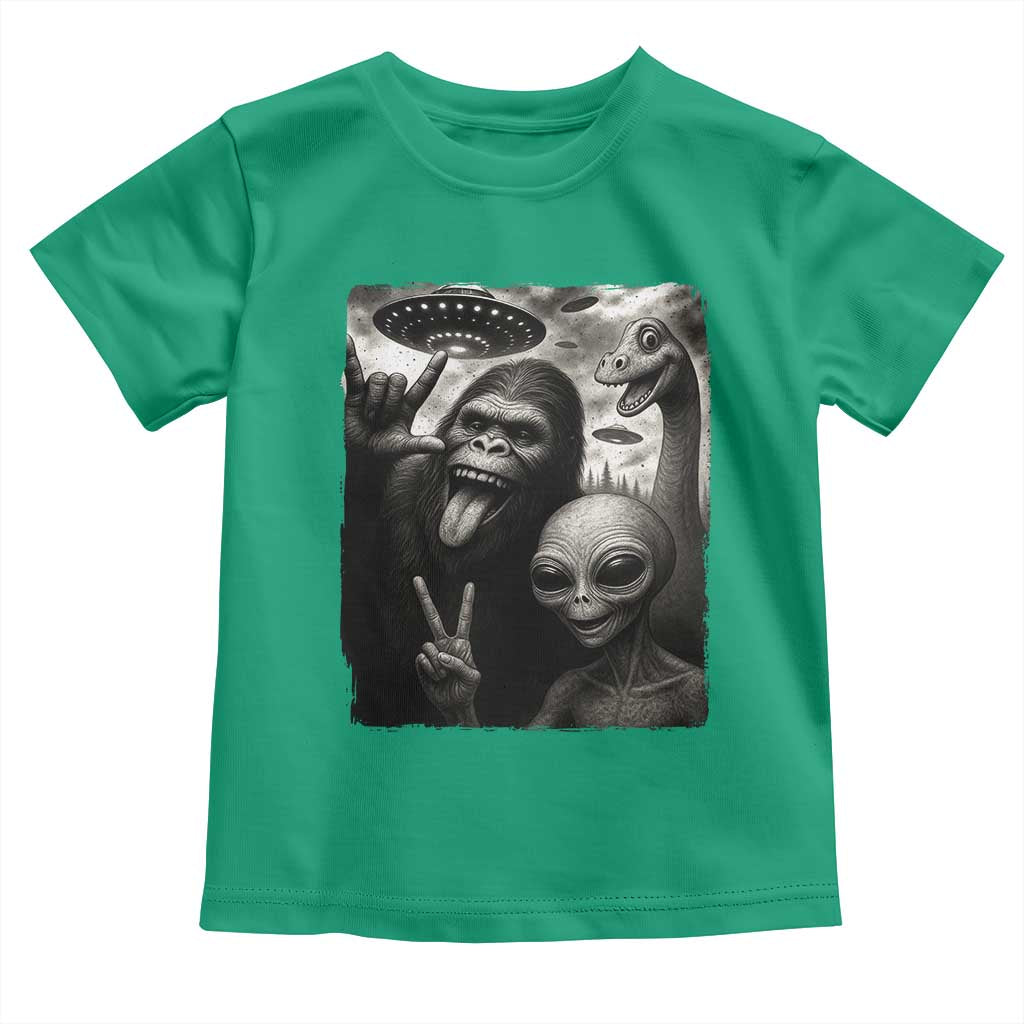Bigfoot Alien Loch Ness Monster Toddler T Shirt Funny Cryptid UFO Selfie Sasquatch Rock On - Wonder Print Shop