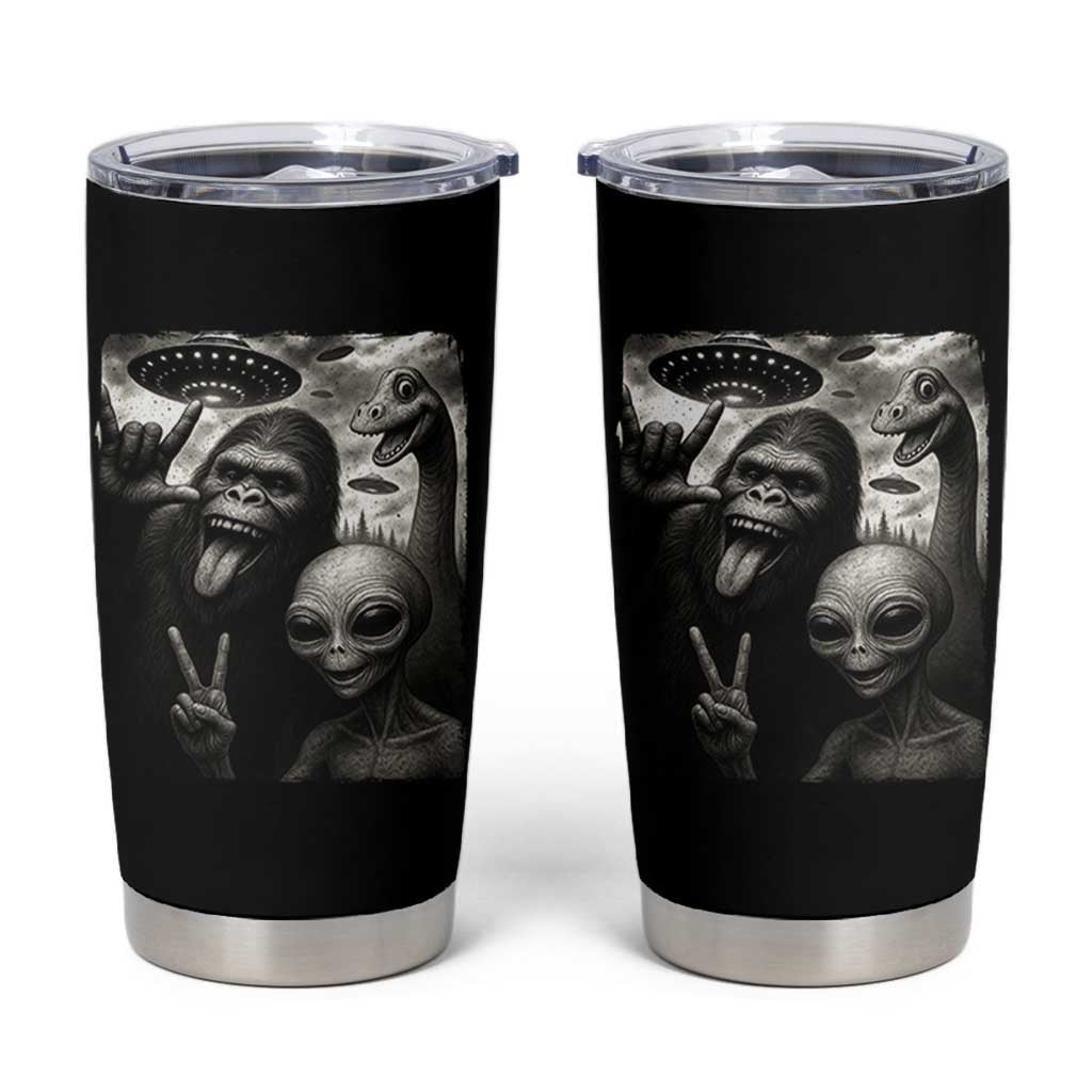Bigfoot Alien Loch Ness Monster Tumbler Cup Funny Cryptid UFO Selfie Sasquatch Rock On - Wonder Print Shop