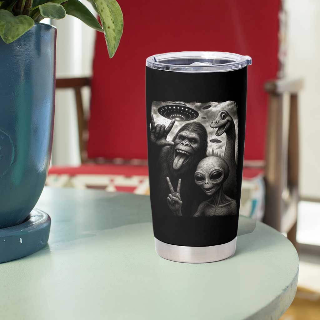 Bigfoot Alien Loch Ness Monster Tumbler Cup Funny Cryptid UFO Selfie Sasquatch Rock On - Wonder Print Shop