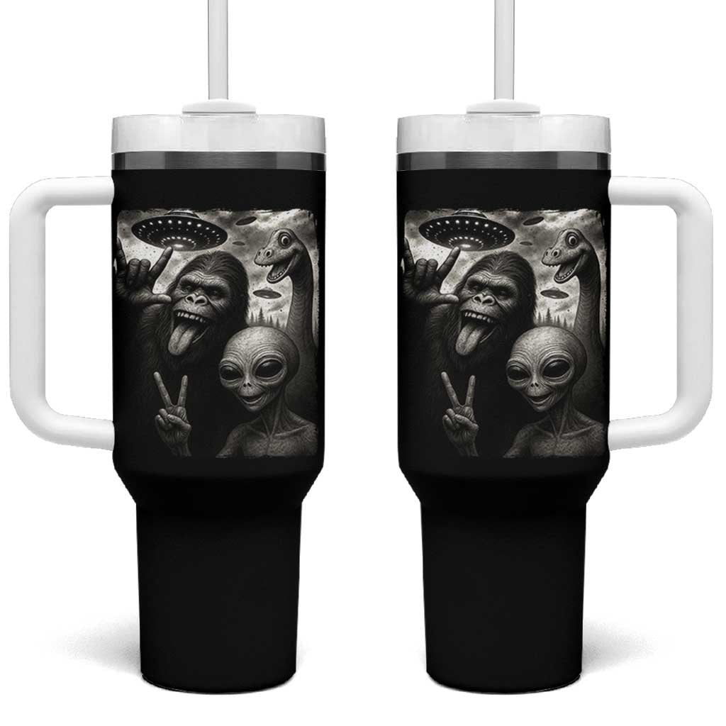 Bigfoot Alien Loch Ness Monster Tumbler With Handle Funny Cryptid UFO Selfie Sasquatch Rock On - Wonder Print Shop