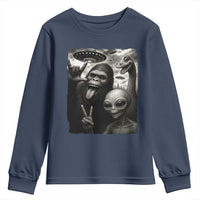 Bigfoot Alien Loch Ness Monster Youth Sweatshirt Funny Cryptid UFO Selfie Sasquatch Rock On - Wonder Print Shop
