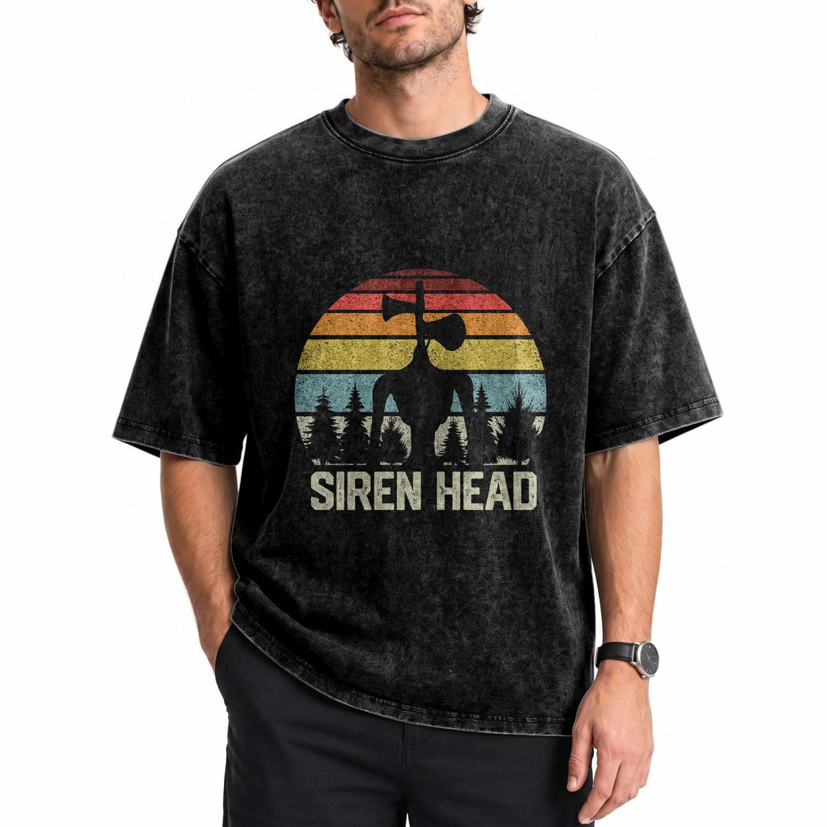 Siren Head Washed Cotton T-Shirt Retro American Cryptid