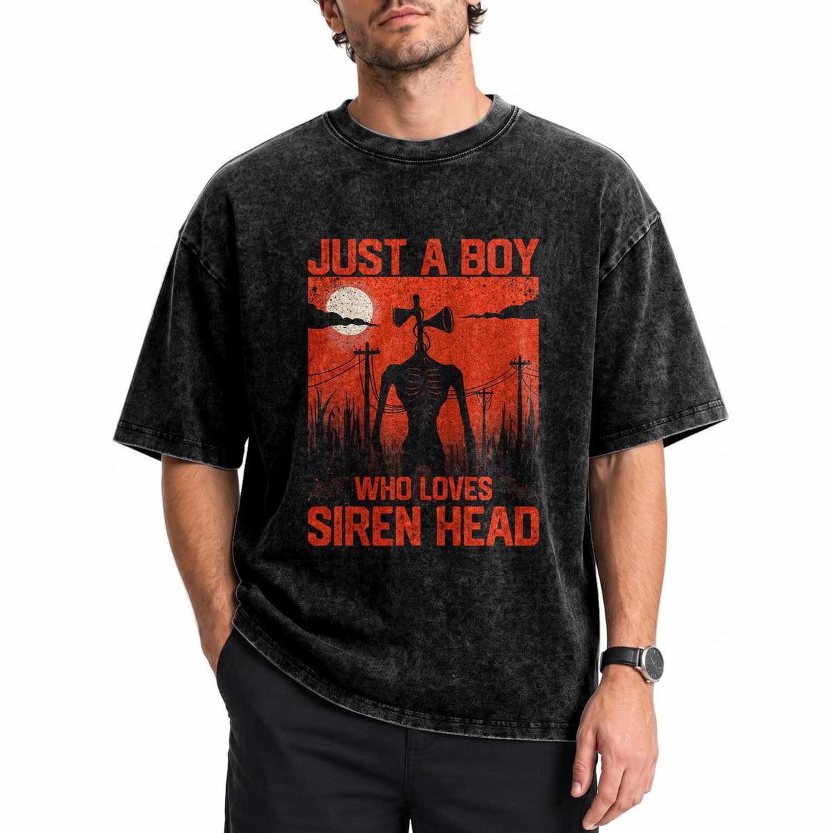 Siren Head Washed Cotton T-Shirt American Cryptid Lovers Boy