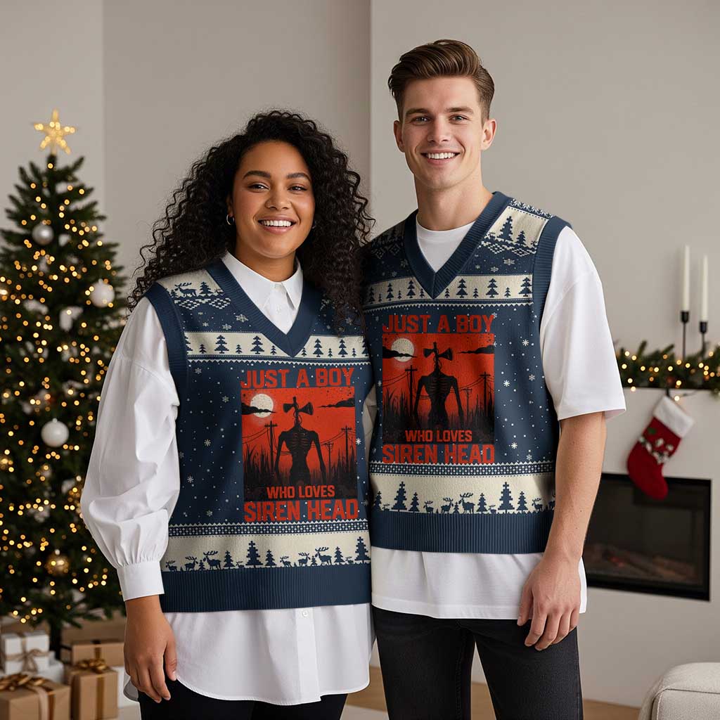 Siren Head V-Neck Knit Sweater Vest American Cryptid Lovers Boy - Wonder Print Shop