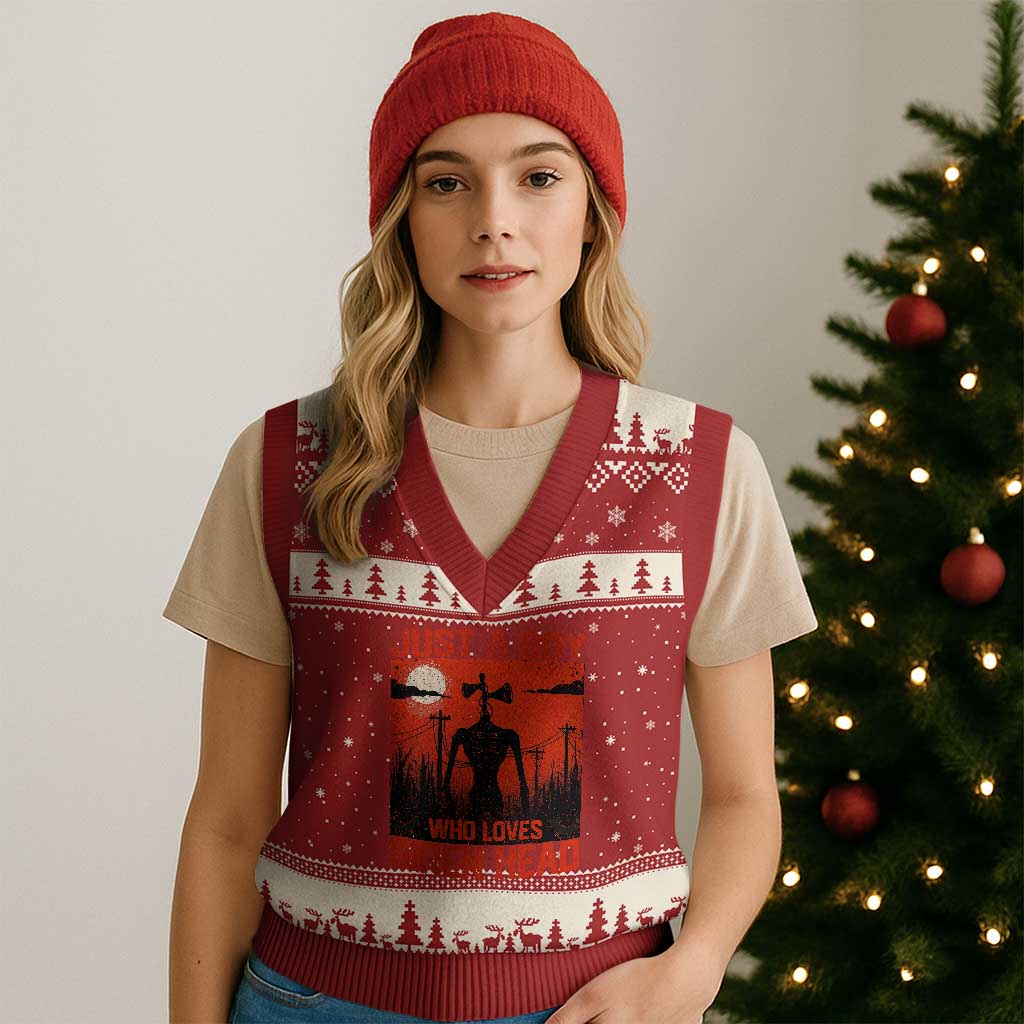 Siren Head V-Neck Knit Sweater Vest American Cryptid Lovers Boy - Wonder Print Shop