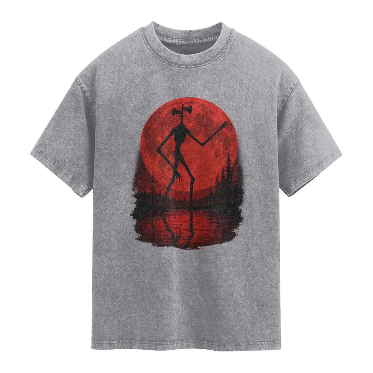 Siren Head Washed Cotton T-Shirt Supernatural American Cryptid Full Blood Moon Halloween