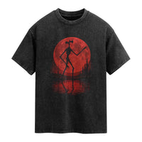 Siren Head Washed Cotton T-Shirt Supernatural American Cryptid Full Blood Moon Halloween