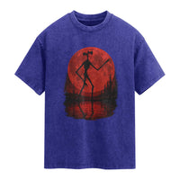 Siren Head Washed Cotton T-Shirt Supernatural American Cryptid Full Blood Moon Halloween