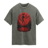 Siren Head Washed Cotton T-Shirt Supernatural American Cryptid Full Blood Moon Halloween