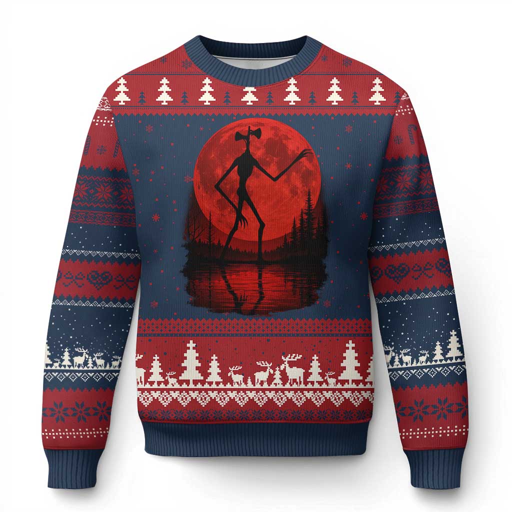 Siren Head Ugly Christmas Sweater Supernatural American Cryptid Full Blood Moon Halloween - Wonder Print Shop