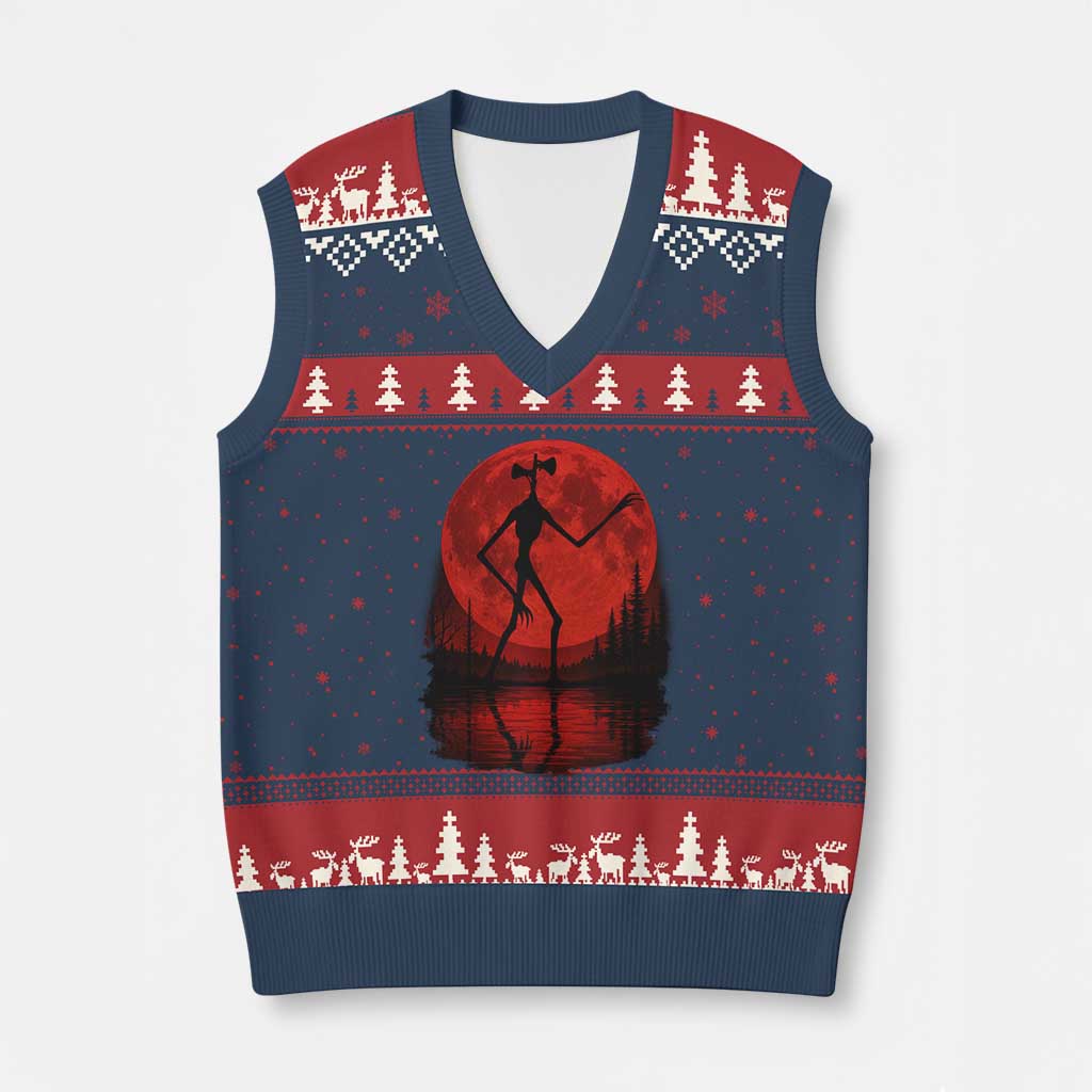 Siren Head V-Neck Knit Sweater Vest Supernatural American Cryptid Full Blood Moon Halloween - Wonder Print Shop