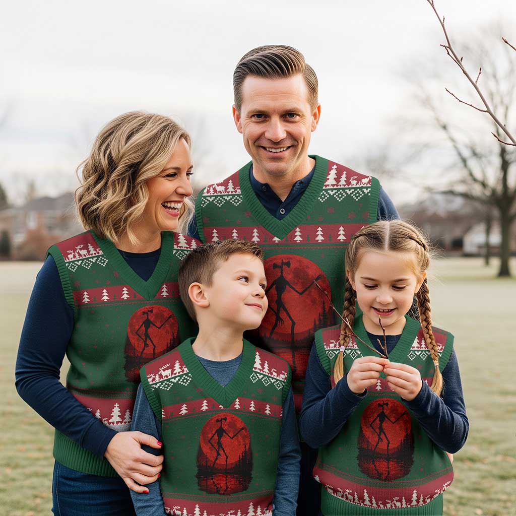 Siren Head V-Neck Knit Sweater Vest Supernatural American Cryptid Full Blood Moon Halloween - Wonder Print Shop