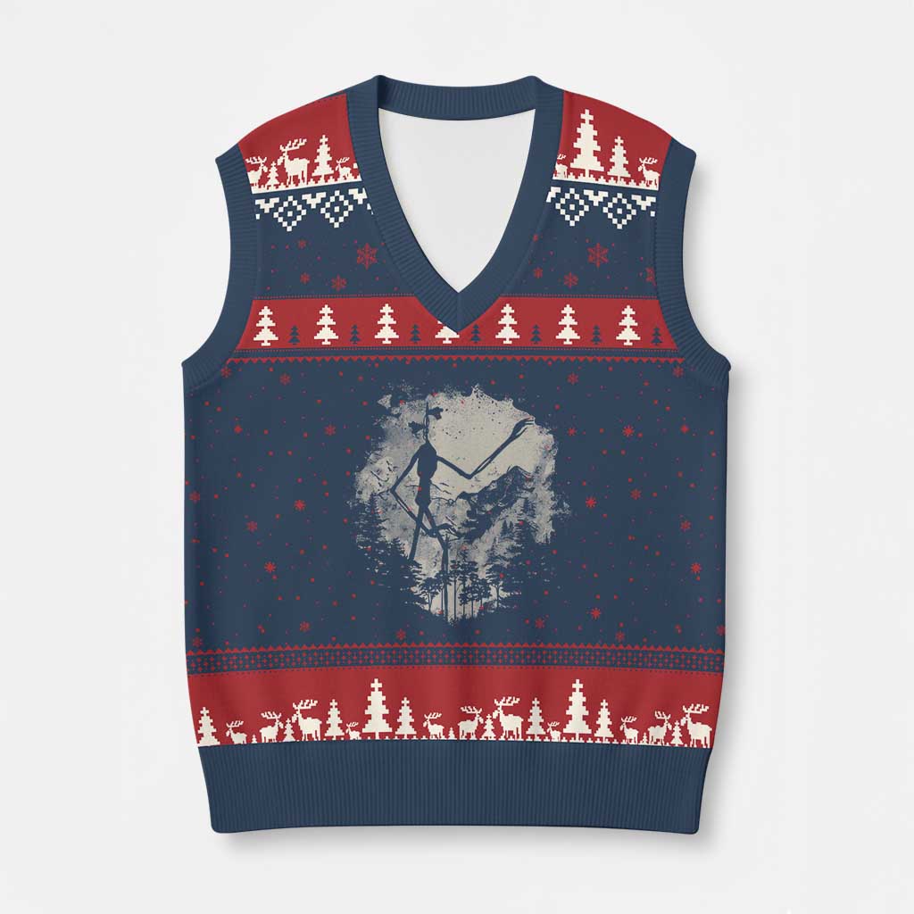 Siren Head V-Neck Knit Sweater Vest Retro Vintage American Cryptid Mountain Trees - Wonder Print Shop