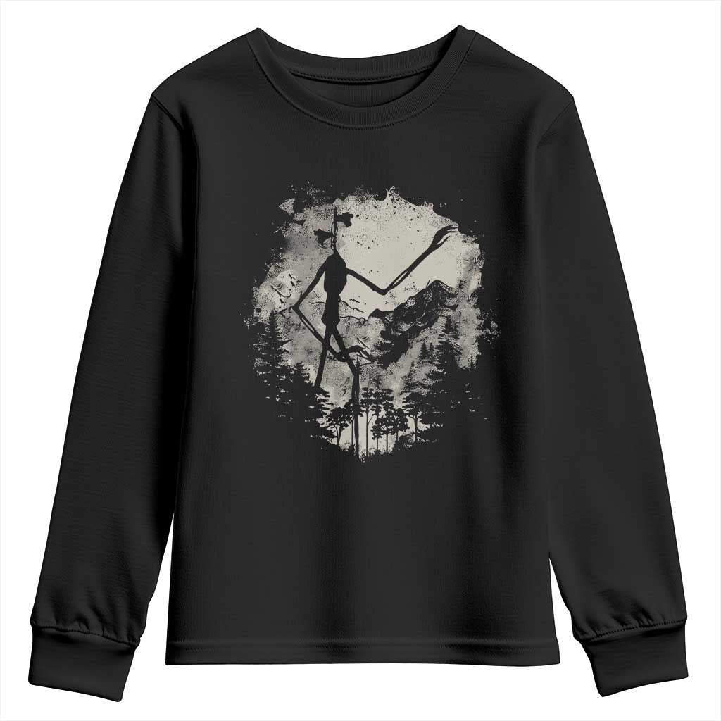 Siren Head Youth Sweatshirt Retro Vintage American Cryptid Mountain Trees - Wonder Print Shop