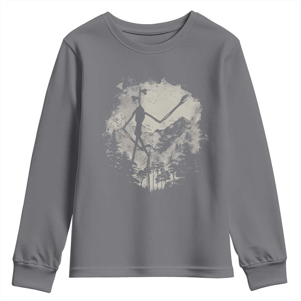 Siren Head Youth Sweatshirt Retro Vintage American Cryptid Mountain Trees - Wonder Print Shop