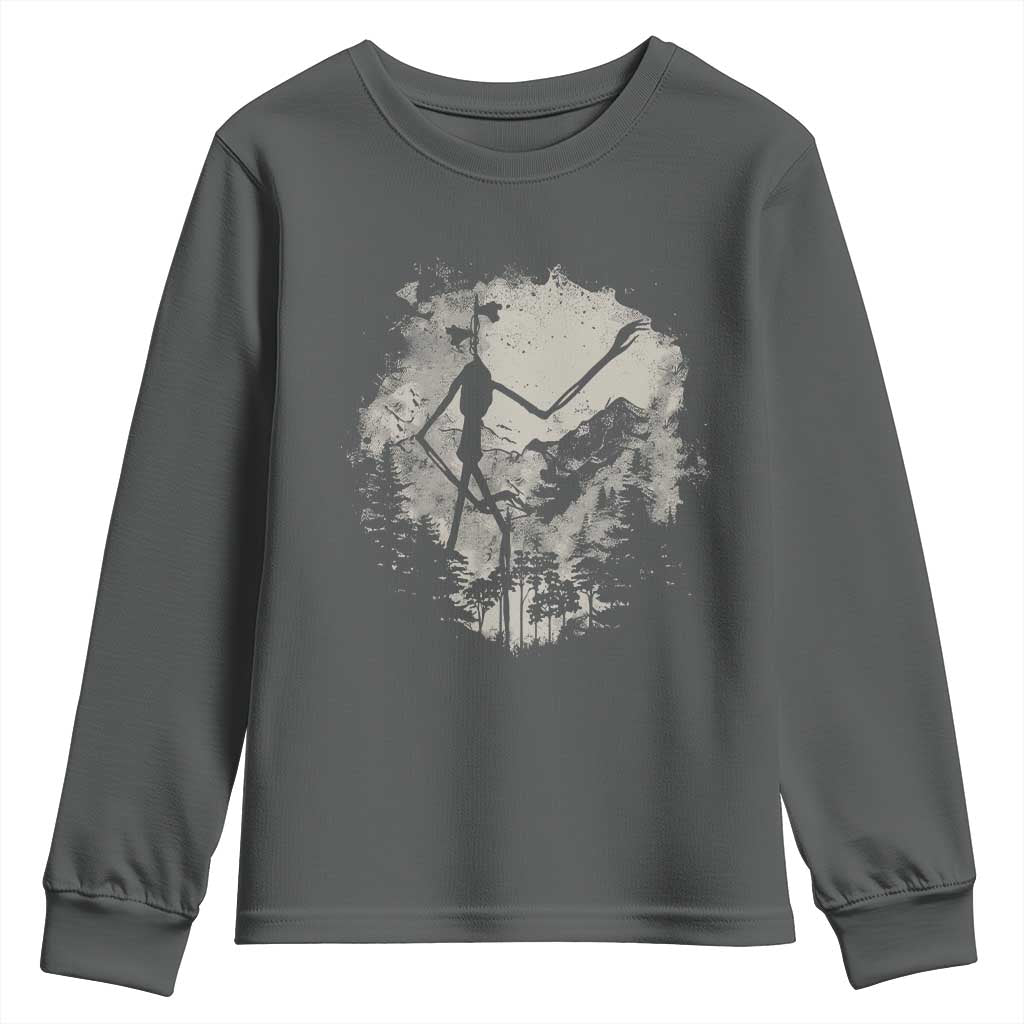 Siren Head Youth Sweatshirt Retro Vintage American Cryptid Mountain Trees - Wonder Print Shop