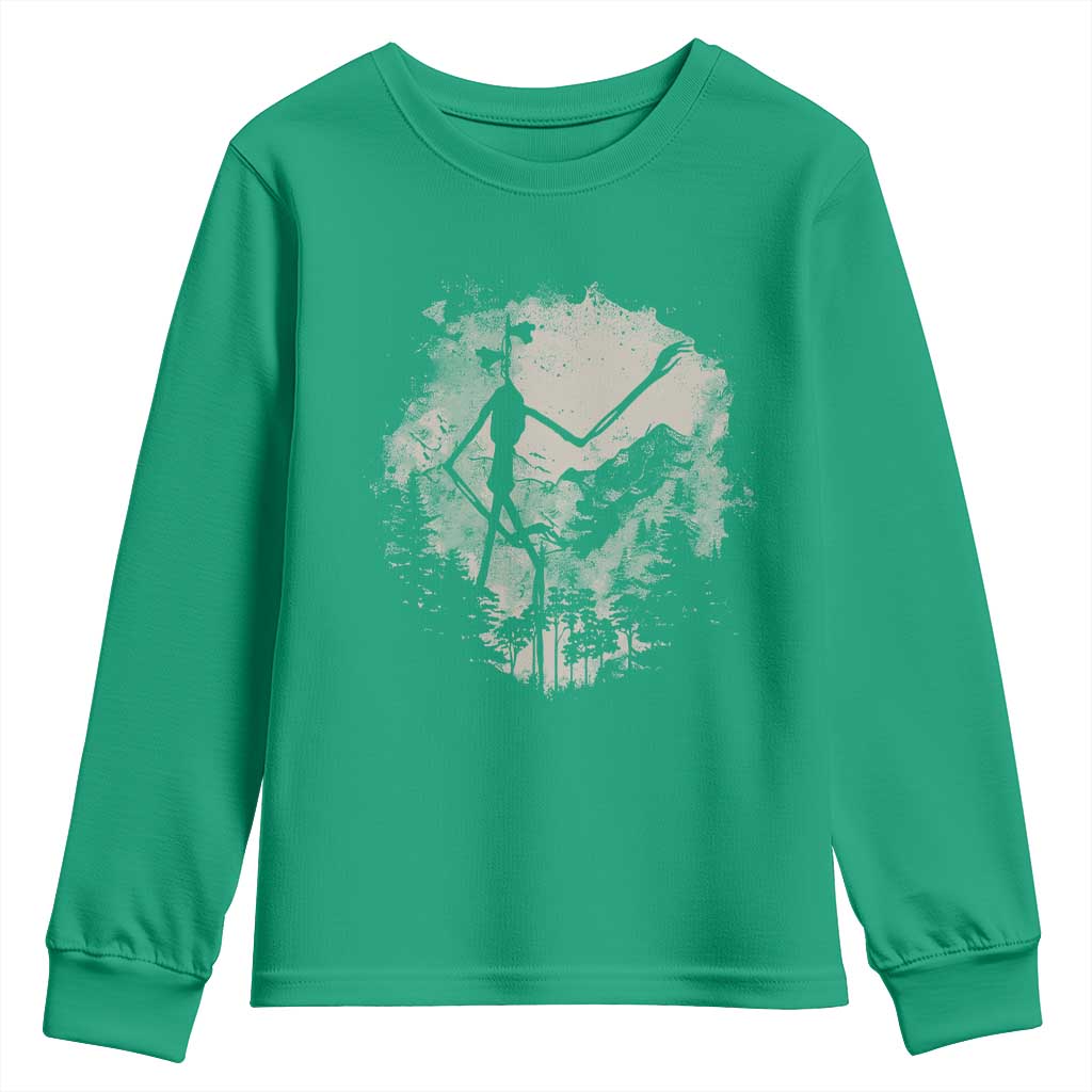 Siren Head Youth Sweatshirt Retro Vintage American Cryptid Mountain Trees - Wonder Print Shop
