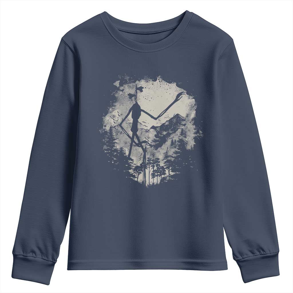 Siren Head Youth Sweatshirt Retro Vintage American Cryptid Mountain Trees - Wonder Print Shop