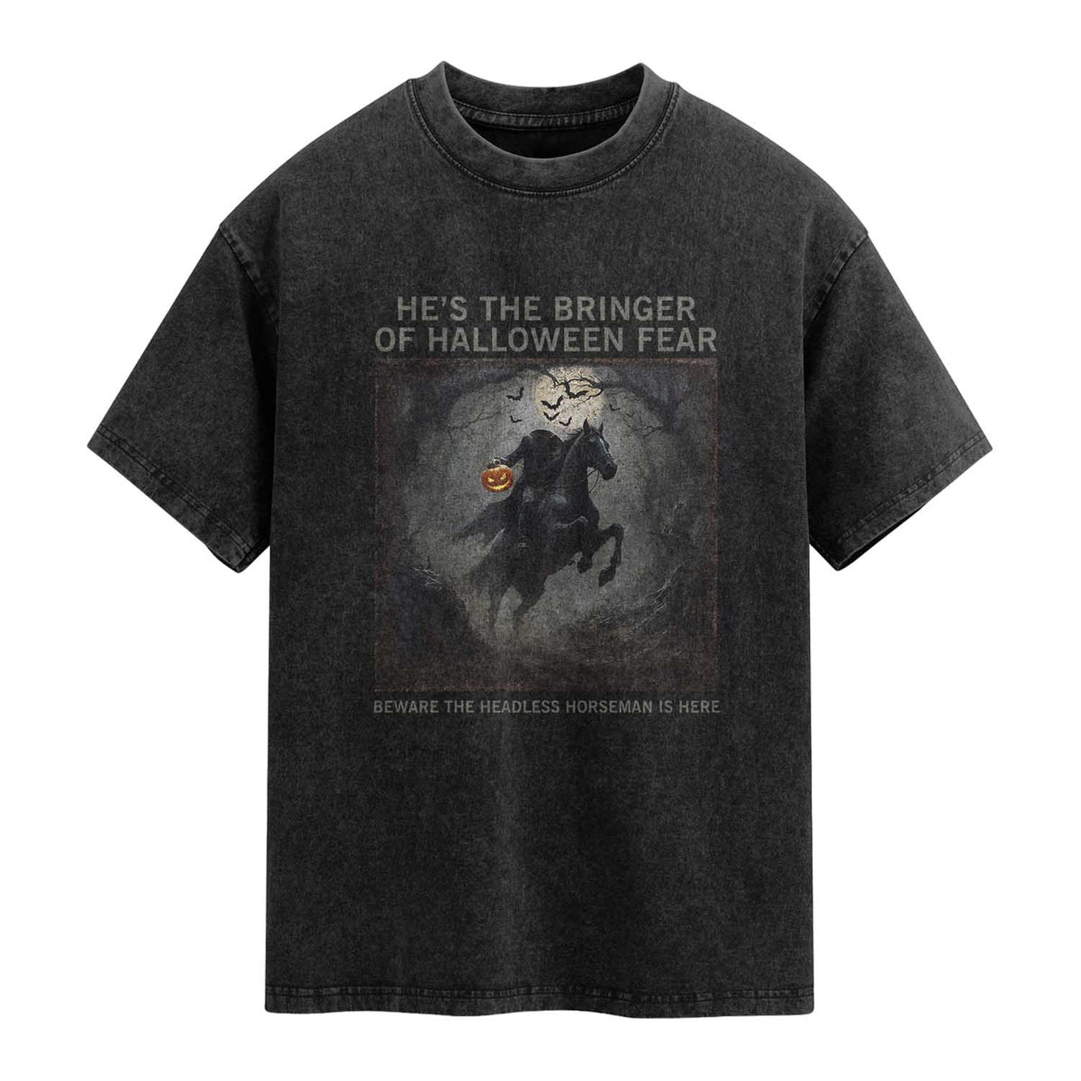 Headless Horseman Washed Cotton T-Shirt Vintage Gothic Scary Costume Halloween October Festive