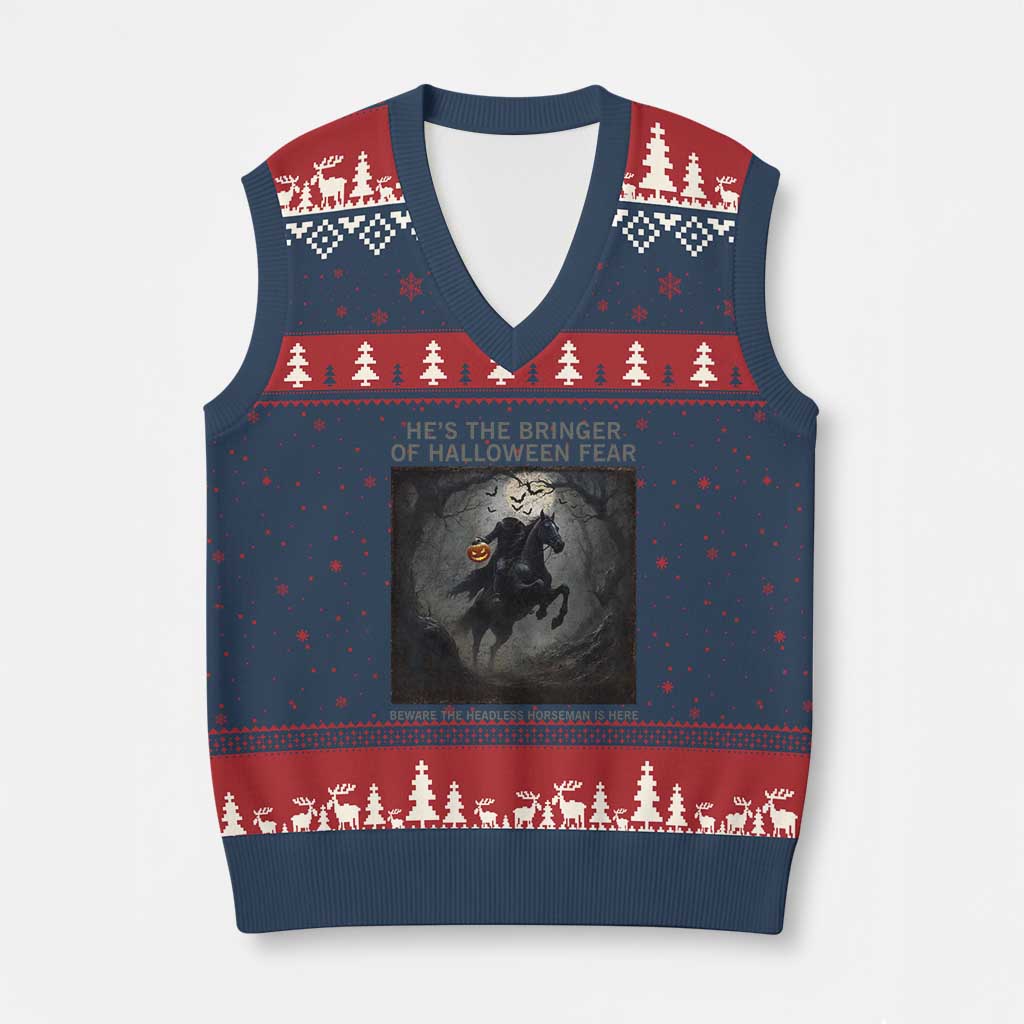 Headless Horseman V-Neck Knit Sweater Vest Vintage Gothic Scary Costume Halloween October Festive - Wonder Print Shop