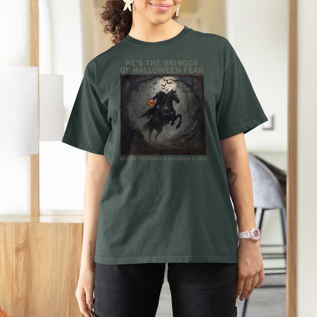Headless Horseman T Shirt For Women Vintage Gothic Scary Costume Halloween October Festive - Wonder Print Shop