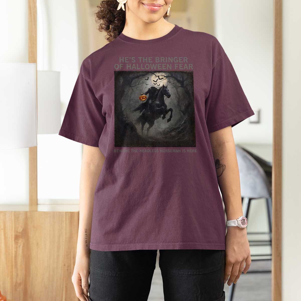 Headless Horseman T Shirt For Women Vintage Gothic Scary Costume Halloween October Festive - Wonder Print Shop