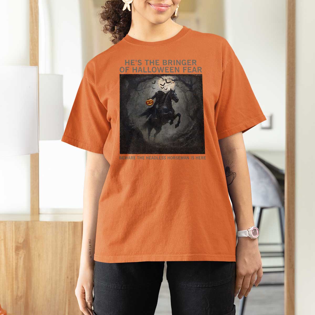 Headless Horseman T Shirt For Women Vintage Gothic Scary Costume Halloween October Festive - Wonder Print Shop