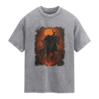 Scary Pumpkin Headless Horseman Halloween Washed Cotton T-Shirt