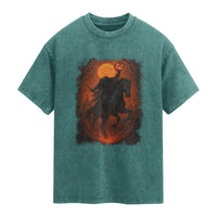Scary Pumpkin Headless Horseman Halloween Washed Cotton T-Shirt