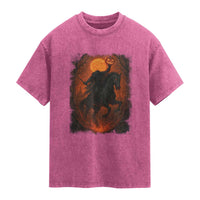 Scary Pumpkin Headless Horseman Halloween Washed Cotton T-Shirt