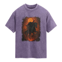 Scary Pumpkin Headless Horseman Halloween Washed Cotton T-Shirt