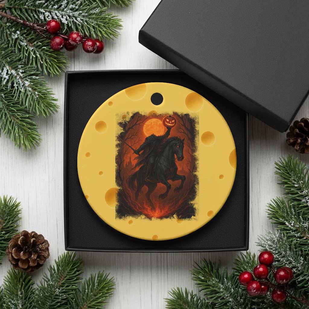 Scary Pumpkin Headless Horseman Halloween Ceramic Ornament - Wonder Print Shop