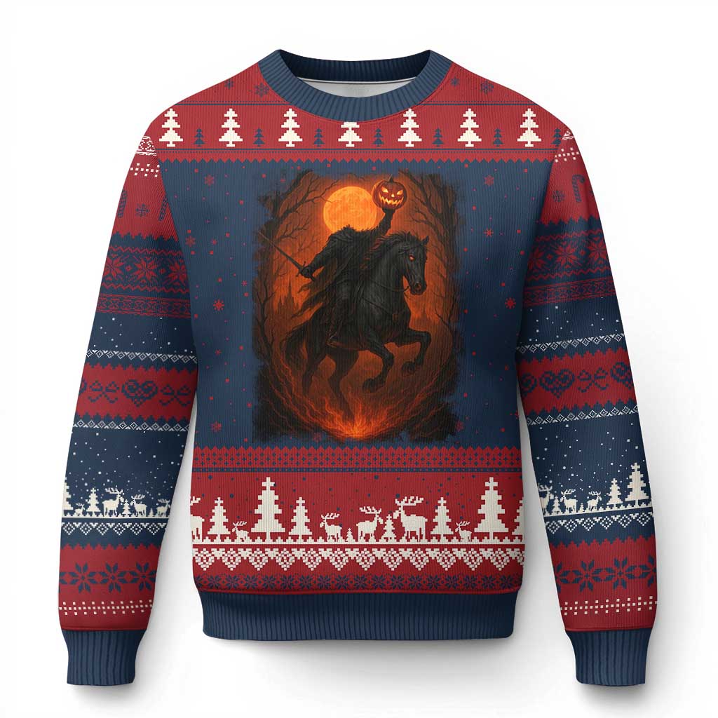 Scary Pumpkin Headless Horseman Halloween Ugly Christmas Sweater - Wonder Print Shop