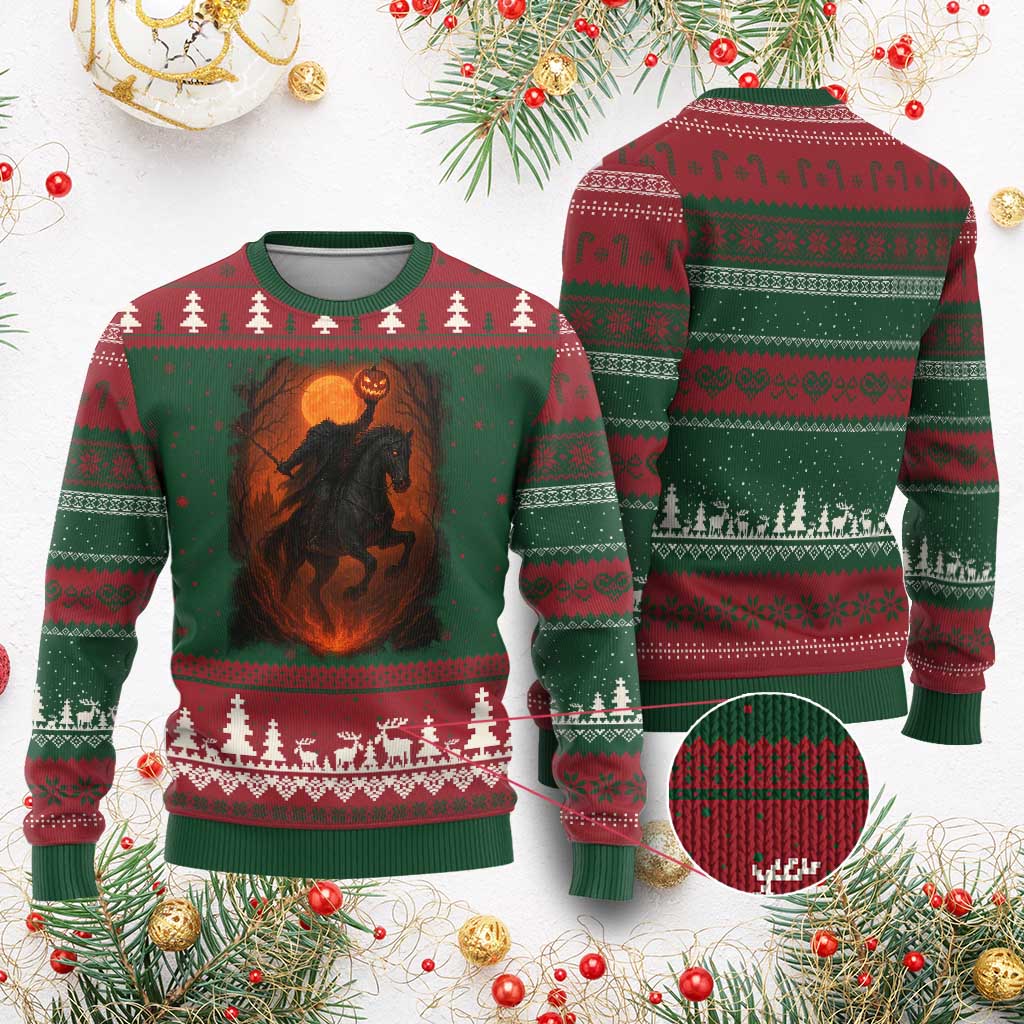 Scary Pumpkin Headless Horseman Halloween Ugly Christmas Sweater - Wonder Print Shop