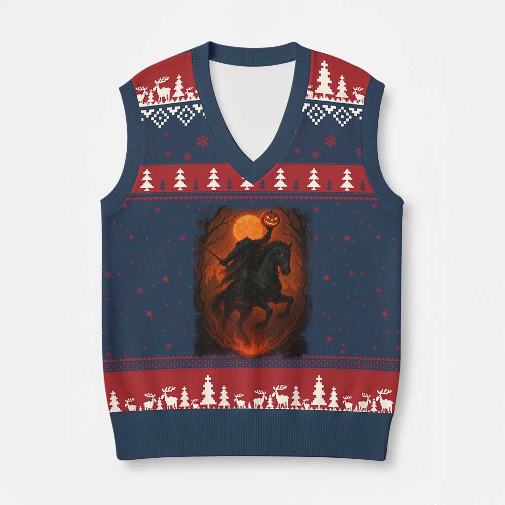 Scary Pumpkin Headless Horseman Halloween V-Neck Knit Sweater Vest - Wonder Print Shop