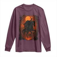 Scary Pumpkin Headless Horseman Halloween Long Sleeve Shirt - Wonder Print Shop