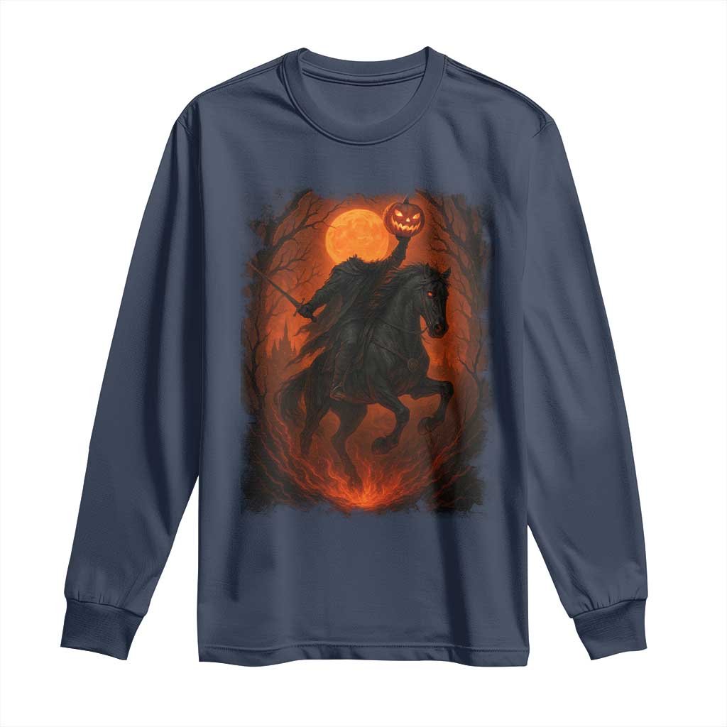 Scary Pumpkin Headless Horseman Halloween Long Sleeve Shirt - Wonder Print Shop