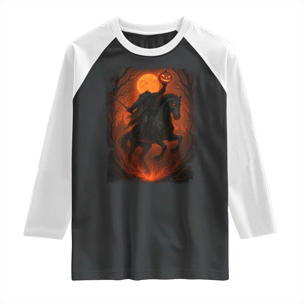 Scary Pumpkin Headless Horseman Halloween Raglan Shirt - Wonder Print Shop