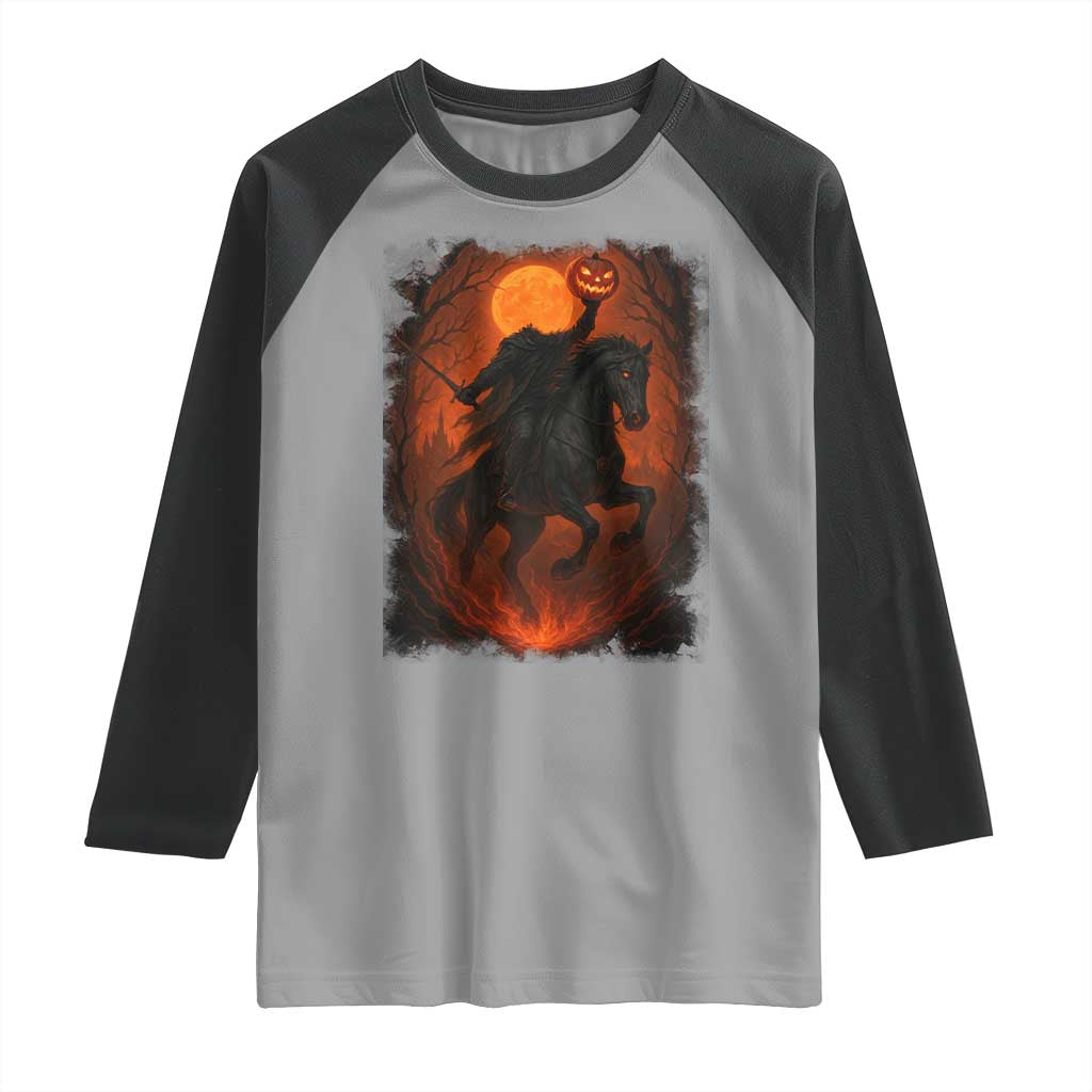 Scary Pumpkin Headless Horseman Halloween Raglan Shirt - Wonder Print Shop